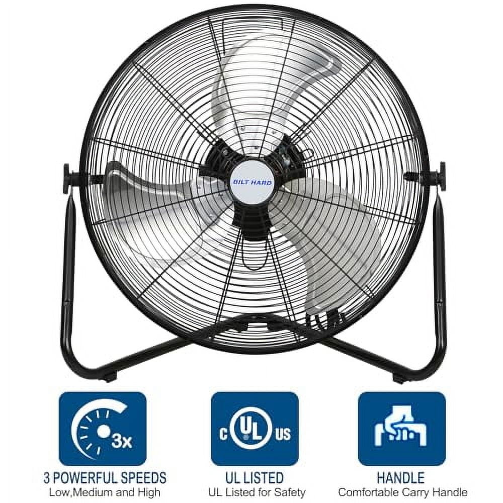 BILT HARD 20" High Velocity Floor Fan, 4600 CFM 3-Speed Industrial Shop Fan with Wall-Mounting System, Heavy Duty Metal Fan for Workshop, Garage and Warehouse