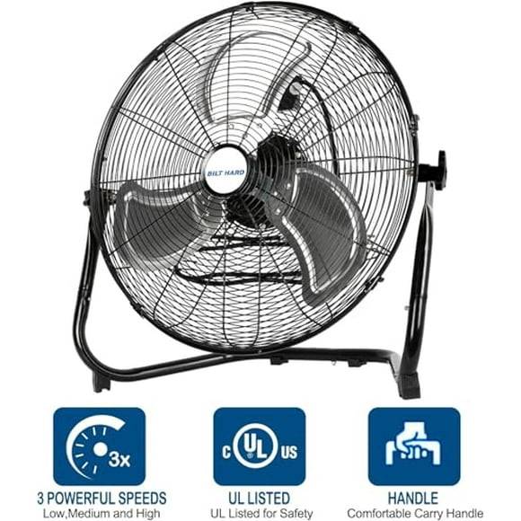 BILT HARD 4650 CFM 20" High Velocity Floor Fan, 3-Speed Heavy Duty Metal Fan with Wall-Mounting System, Industrial Shop Fan for Commercial, Garage, and Greenhouse