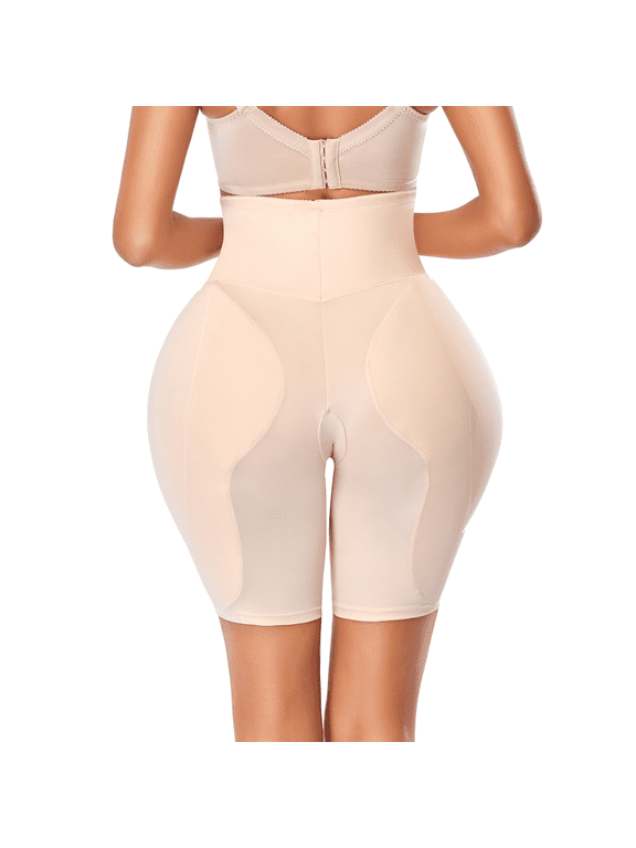 2PS Butt Lifter Hip Enhancer Padded Shapewear Control Panties Women Mid-Thigh Tummy Control Body Panties,High Waist Open Crotch ,Beige, L
