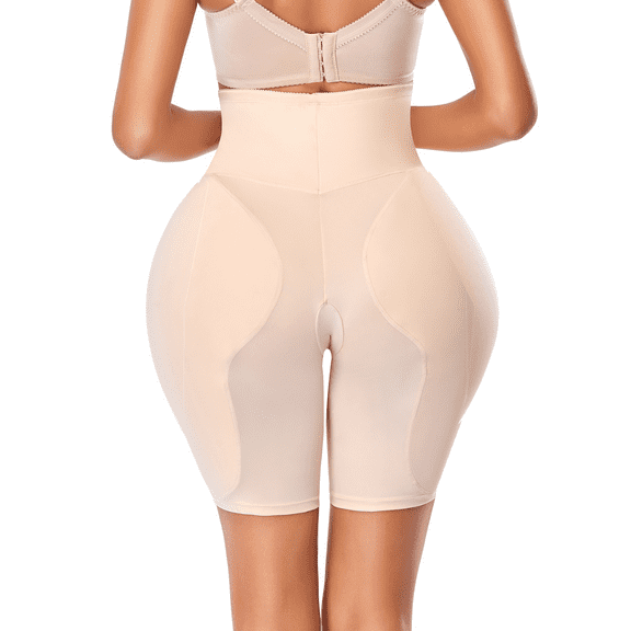 BIMEI 2PS Butt Lifter Hip Enhancer Padded Shapewear Control Panties Women Mid-Thigh Tummy Control Body Panties,High Waist Open Crotch ,Beige, M
