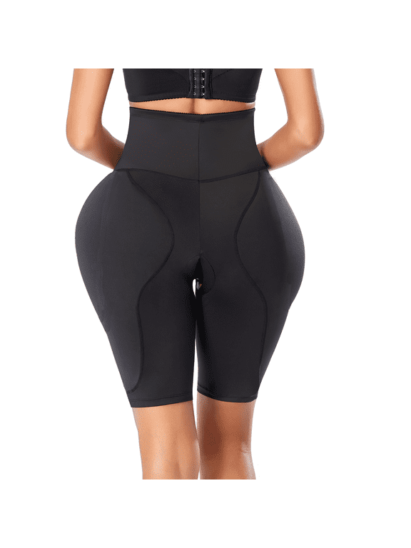 2PS Butt Lifter Hip Enhancer Padded Shapewear Control Panties Women Mid-Thigh Tummy Control Body Panties,High Waist Open Crotch ,Black, S