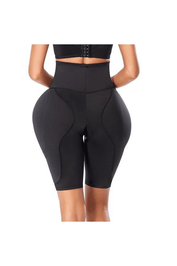 2PS Butt Lifter Hip Enhancer Padded Shapewear Women Mid-Thigh Tummy Control Panties ,High Waist Open Crotch ,Black, L