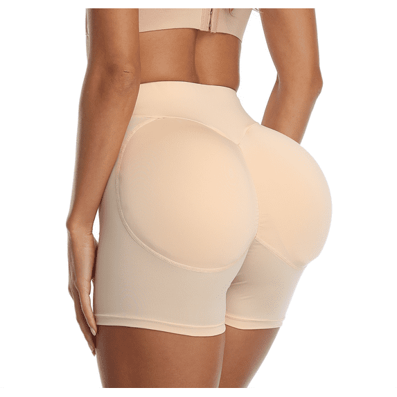 BIMEI 2PS Sponge Butt Lifter Padded Panties Women's Short Shapewear Hip Enhanced Underwear Tummy Control,Beige,S
