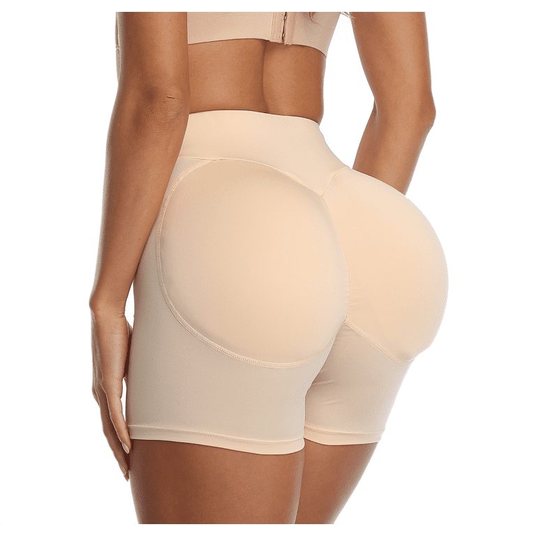 BIMEI 2PS Sponge Butt Lifter Padded Panties Women's Short Shapewear Hip  Enhanced Underwear Tummy Control,Beige,S