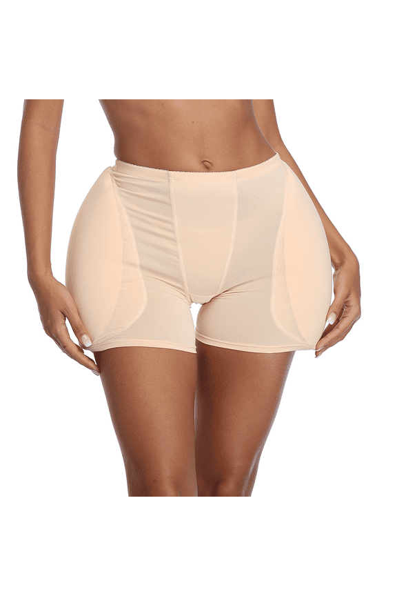 2PS Sponge Hip Pads for Women Butt Hip Enhancer Padded Shorts Body Shaper，Low Waist Mini,Beige, L