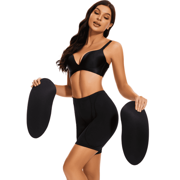 BIMEI 2PS Thigh Pdadded Women Shapewear Butt Lifter Body Shaper Panties Hip Padded Enhancer Booty Lifter Tummy Control Panty,Black,M