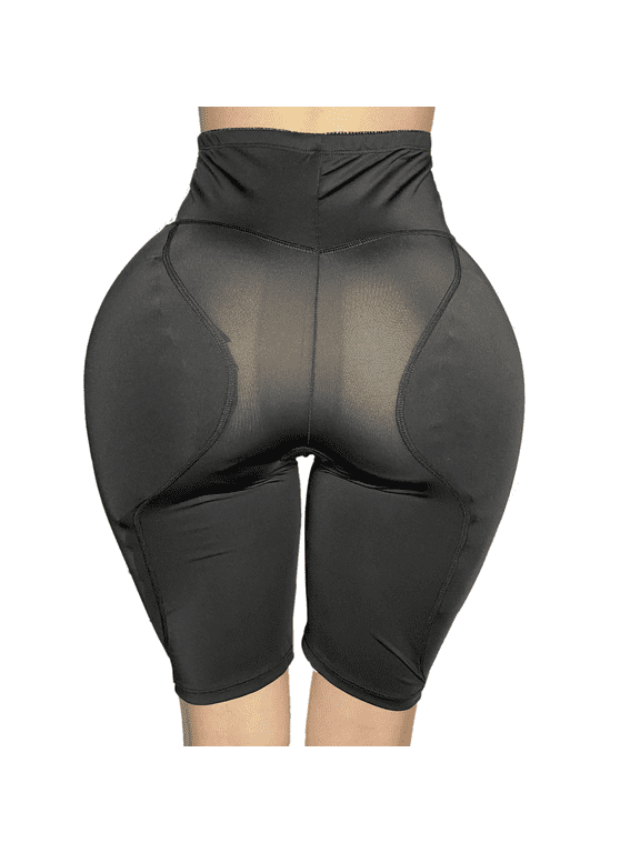 2PS Women Shapewear Sponge Butt Lifter Hip Padded Enhancer Mid-Thigh Tummy Control Body Panties,High Waist,Black, XL