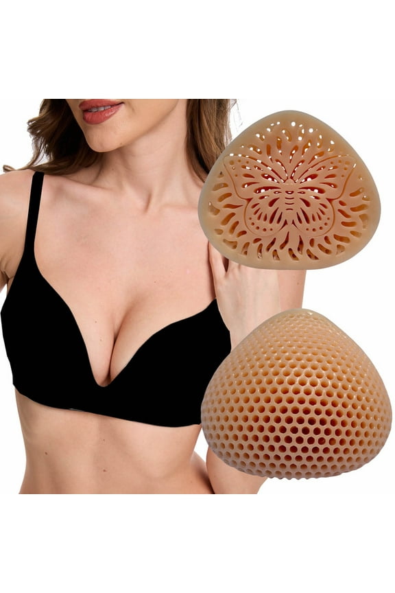 Butterfly Silicone Bra Inserts Breast Enhancers,Triangle Gel Breast Forms,Waterproof Reusable Breathable, Padding Enhancers for Bikini Swimsuit,1 Pair,Beige,#4