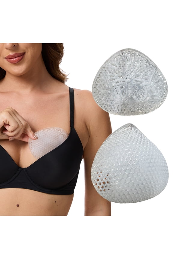 Butterfly Silicone Bra Inserts Breast Enhancers,Triangle Gel Breast Forms,Waterproof Reusable Breathable, Padding Enhancers for Bikini Swimsuit,1 Pair,Clear,#2