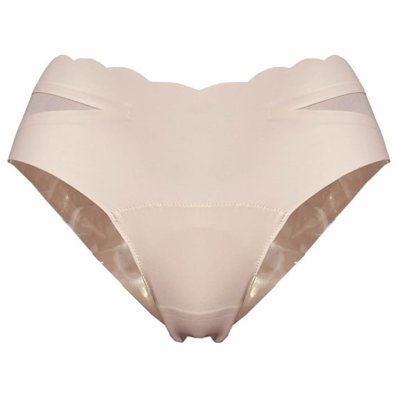 BIMEI Camel Toe Proof Thong Avoid Camel Toe Concealer Pad Panty Invisible Guard for Women Bikini Brief Underwear,Beige Wavy Edge,M