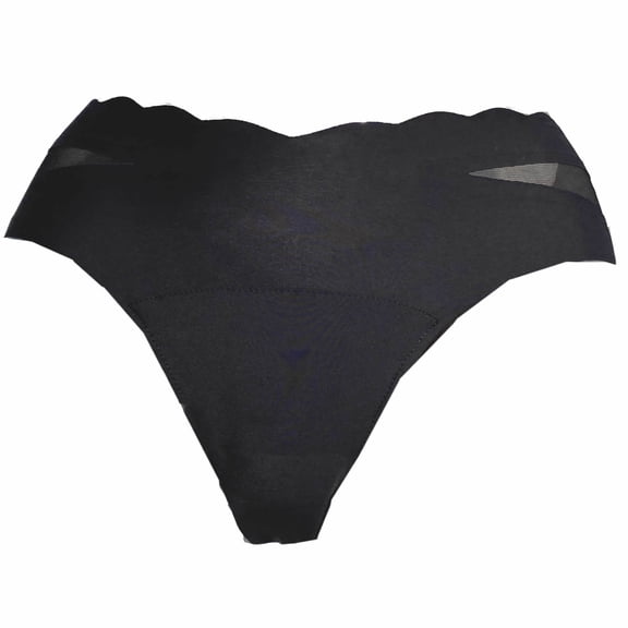 BIMEI Camel Toe Proof Thong Avoid Camel Toe Concealer Pad Panty Invisible Guard for Women Bikini Brief Underwear,Black Wavy Edge,XL