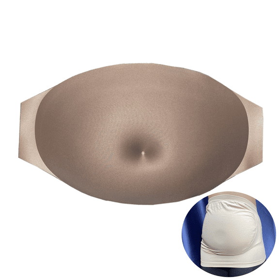 BIMEI Fake Pregnant Belly Bump Sponge Realistic Bump Tummy Props Costume for Woman Include Belly Support Band F01, Nude, S