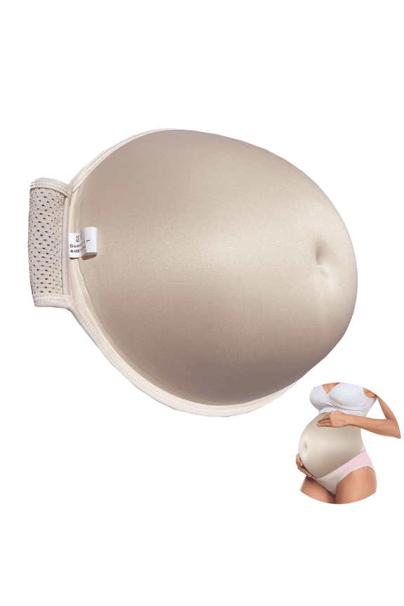 Fake Pregnant Belly Sponge Velcro Closure Lightweight Adjustable Costume for Woman Fake Pregnancy Belly Soft Elastic Artificial False Belly Actor Performance Props, Beige, L (8-10 months)