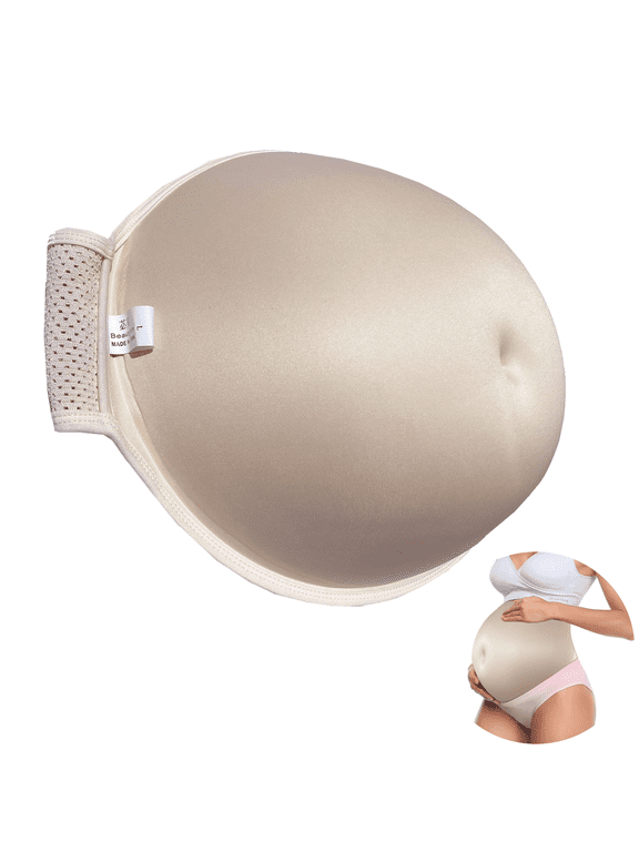 Fake Pregnant Belly Sponge Velcro Closure Lightweight Adjustable Costume for Woman Fake Pregnancy Belly Soft Elastic Artificial False Belly Actor Performance Props, Beige, L (8-10 months)