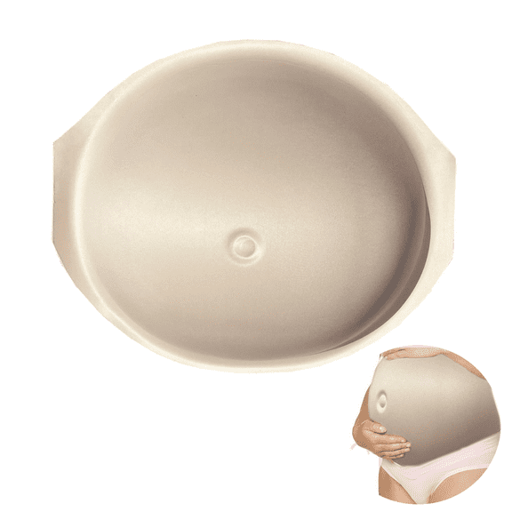 BIMEI Fake Pregnant Belly Sponge Velcro Closure Lightweight Adjustable Costume for Woman Fake Pregnancy Belly Soft Elastic Artificial False Belly Actor Performance Props, Beige, L (Twins 8-10 months)