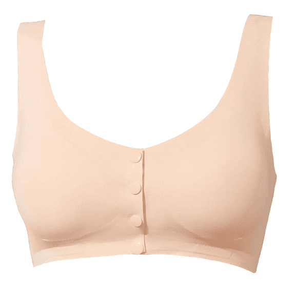 BIMEI Front-Closure Mastectomy Bra with Pocket - Breastform Pads Included - Adjustable - Cotton Comfort and Leisure Soft Daily Bras for Women,Beige,L