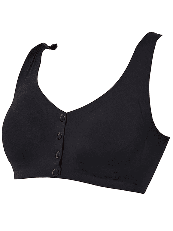 Front-Closure Mastectomy Bra with Pocket - Breastform Pads Included - Adjustable - Cotton Comfort and Leisure Soft Daily Bras for Women,Black,M