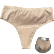 BIMEI High Rise Camel Toe Proof Thong Avoid Camel Toe Concealer Pad Panty Invisible Guard for Women Bikini Brief Underwear,Beige Thong,L