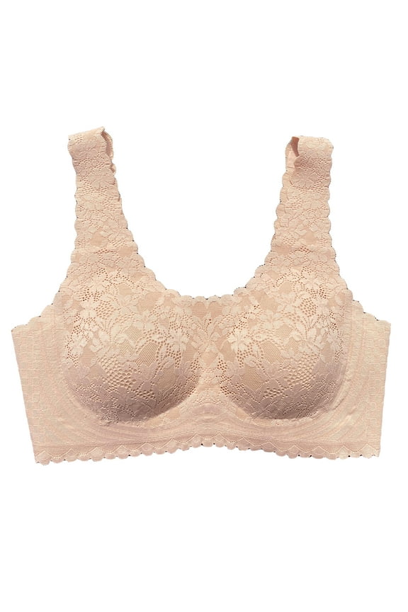 Lace Bralettes for Women Mastectomy Bra Breast Prosthesis with Pockets Wirefree Comfort Everyday Bra,Beige,M