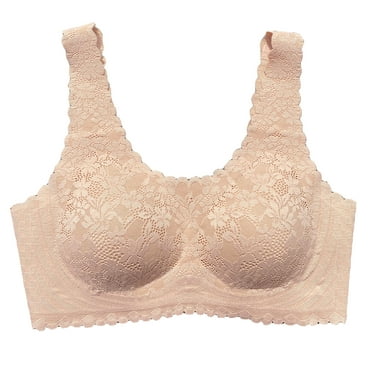 BIMEI Lace Bralettes for Women Mastectomy Bra Breast Prosthesis with Pockets Wirefree Comfort Everyday Bra,Beige,XL