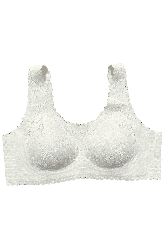 Lace Bralettes for Women Mastectomy Bra Breast Prosthesis with Pockets Wirefree Comfort Everyday Bra,White,M