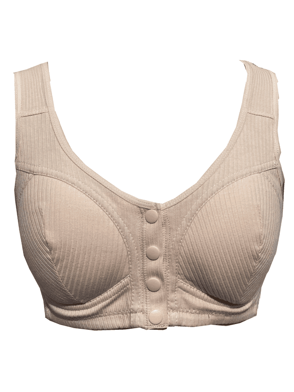 Mastectomy Bra Front Snap Closure with Pocket Adjustable Soft Daily Plus Bras for Women,Beige,36