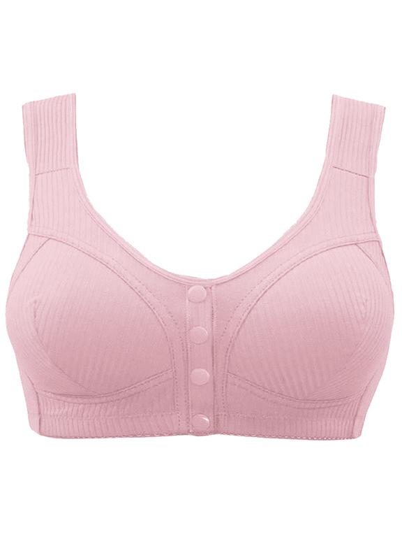 Mastectomy Bra Front Snap Closure with Pocket Adjustable Soft Daily Plus Bras for Women,Pink,36