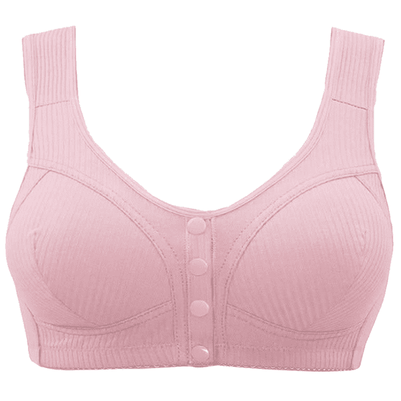 BIMEI Mastectomy Bra Front Snap Closure with Pocket Adjustable Soft Daily Plus Bras for Women,Pink,38