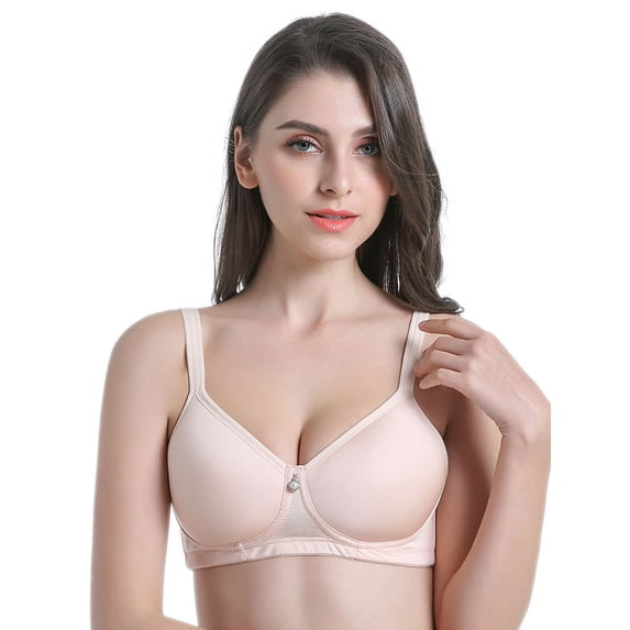 BIMEI Mastectomy Bra with Molded Foam Cups,T Shirt Bra for Women, Everyday Pocketed Seamless Wire Free Bra, Smoothing for No-Show Lines,Light Beige,34C