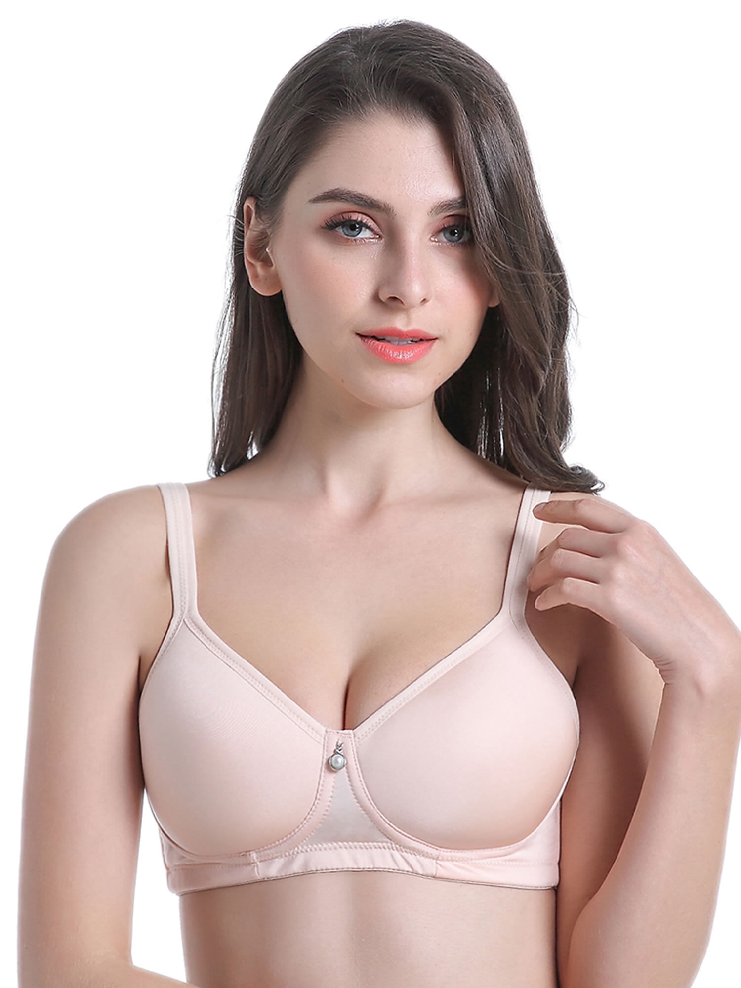 BIMEI Mastectomy Bra with Molded Foam Cups,T Shirt Bra for Women, Everyday Pocketed Seamless Wire Free Bra, Smoothing for No-Show Lines,Light Beige,38B