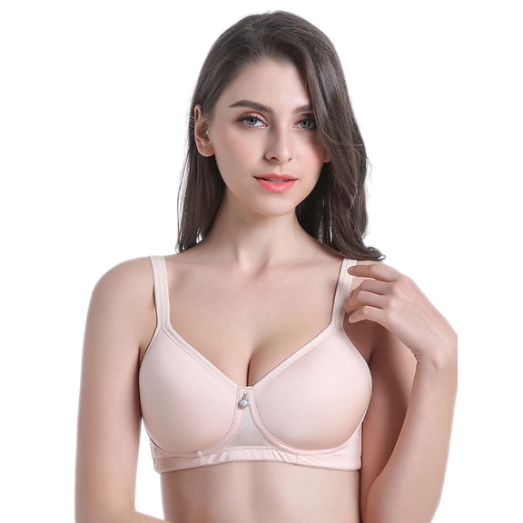 BIMEI Mastectomy Bra with Molded Foam Cups,T Shirt Bra for Women, Everyday Pocketed Seamless Wire Free Bra, Smoothing for No-Show Lines,Light Beige,42C