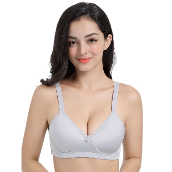 BIMEI Mastectomy Bra with Molded Foam Cups,T Shirt Bra for Women, Everyday Pocketed Seamless Wire Free Bra, Smoothing for No-Show Lines,Grey,42C