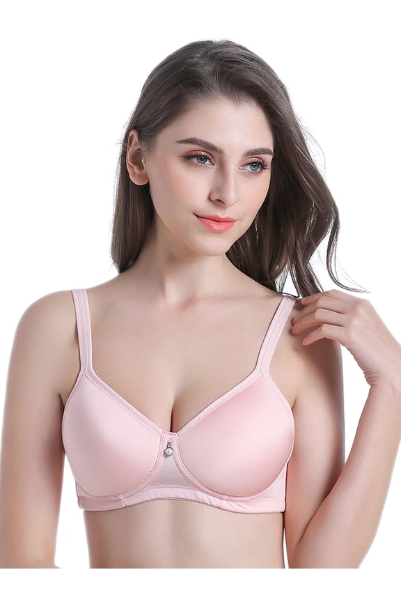 Mastectomy Bra with Molded Foam Cups,T Shirt Bra for Women, Everyday Pocketed Seamless Wire Free Bra, Smoothing for No-Show Lines,Pink,40A