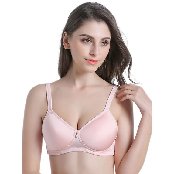 BIMEI Mastectomy Bra with Molded Foam Cups,T Shirt Bra for Women, Everyday Pocketed Seamless Wire Free Bra, Smoothing for No-Show Lines,Pink,42B