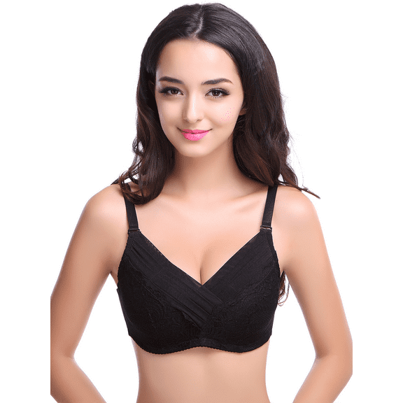 BIMEI Mastectomy Bra with Pockets for Breast Prosthesis Women Everyday Lace Bra 8428,Black,40A