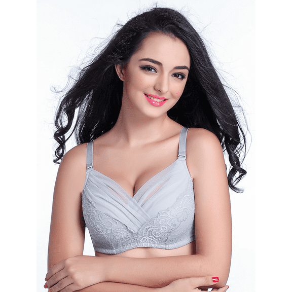 BIMEI Mastectomy Bra with Pockets for Breast Prosthesis Women Everyday Lace Bra 8428,Grey,38C