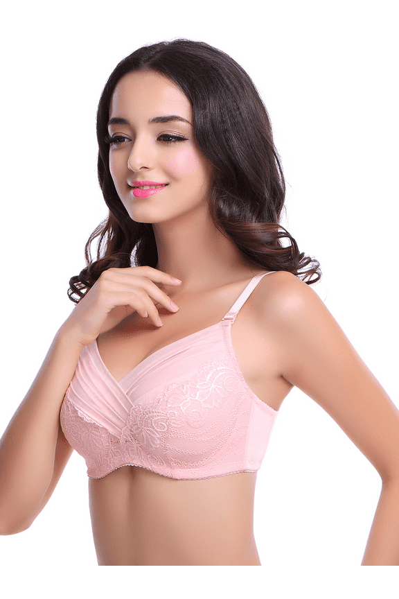 Mastectomy Bra with Pockets for Breast Prosthesis Women Everyday Lace Bra 8428,Pink,42A