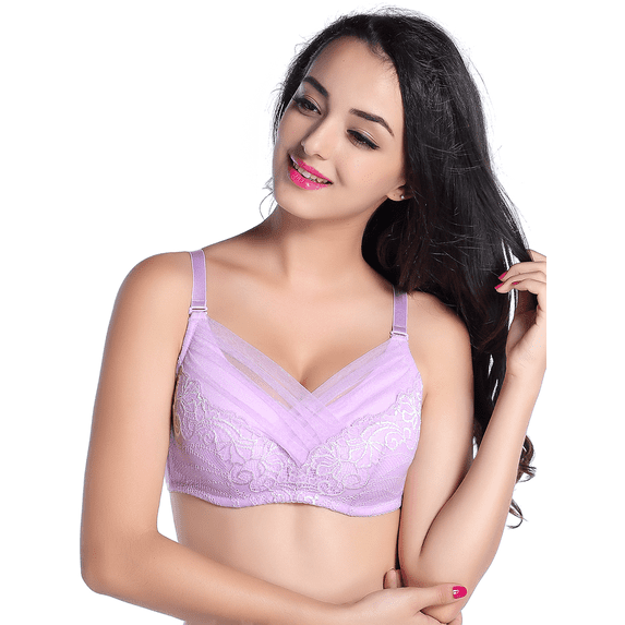 BIMEI Mastectomy Bra with Pockets for Breast Prosthesis Women Everyday Lace Bra 8428,Purple,36C