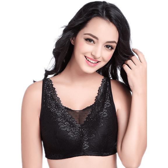 BIMEI Mastectomy Bra with Pockets for Breast Prosthesis Women Everyday Lace Bra 8708,Black,38C