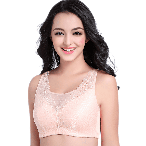 BIMEI Mastectomy Bra with Pockets for Breast Prosthesis Women Everyday Lace Bra 8708,Pink,34A