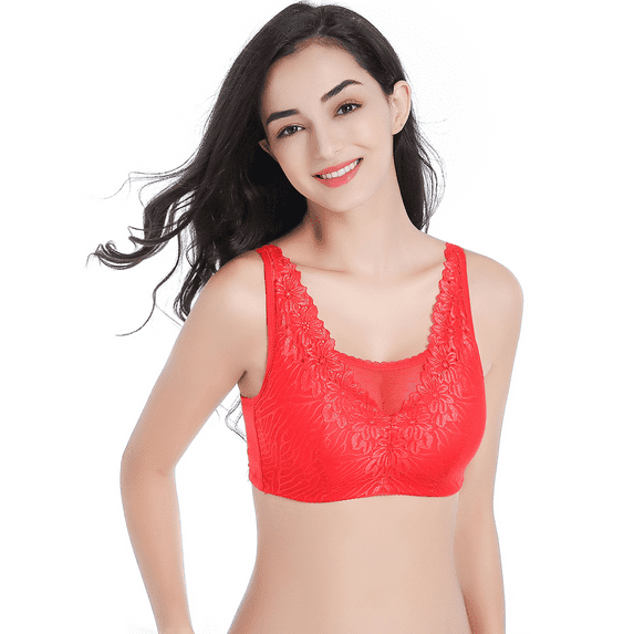 BIMEI Mastectomy Bra with Pockets for Breast Prosthesis Women Everyday Lace Bra 8708,Red,36C