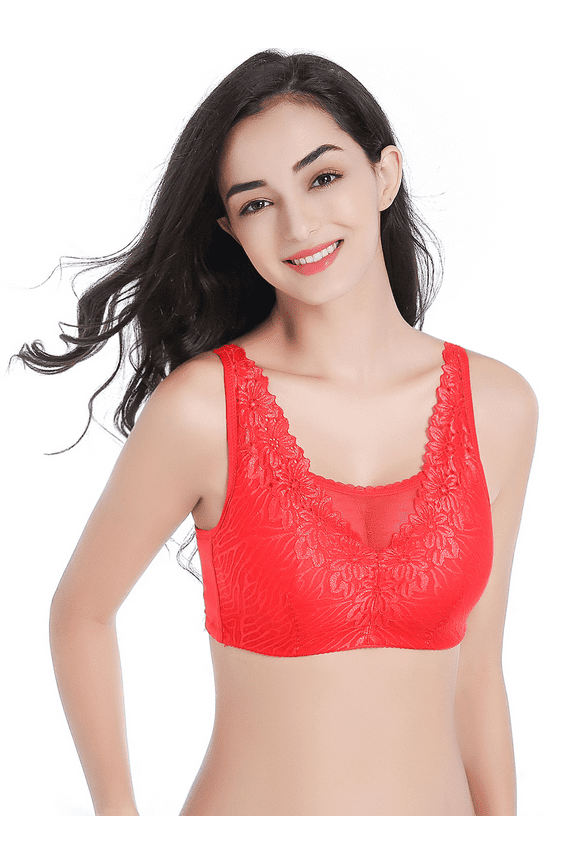 Mastectomy Bra with Pockets for Breast Prosthesis Women Everyday Lace Bra 8708,Red,40B