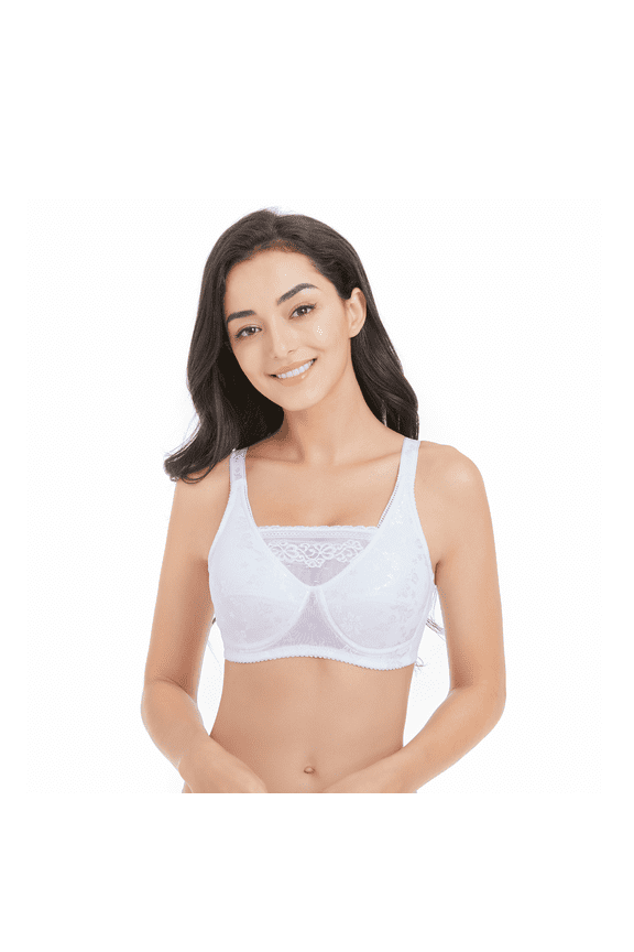 Mastectomy Bra with Pockets for Breast Prosthesis Women Wirefree Everyday Bra plus size 8103,White, 34B