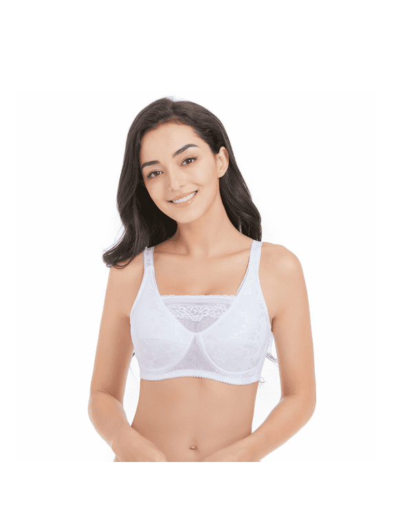 Mastectomy Bra with Pockets for Breast Prosthesis Women Wirefree Everyday Bra plus size 8103,White, 46D
