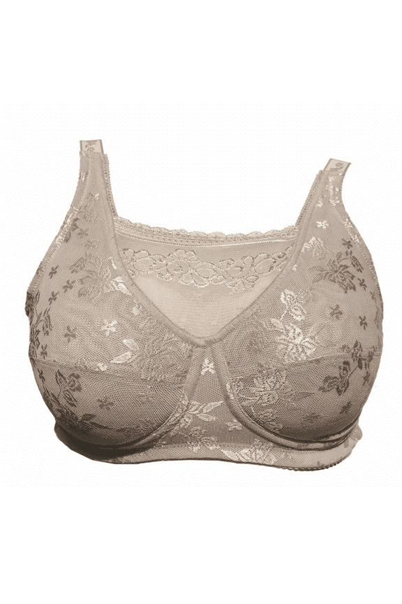 Mastectomy Bra with Pockets for Breast Prosthesis Women Wirefree Everyday Bra plus size8103,Beige, 46C