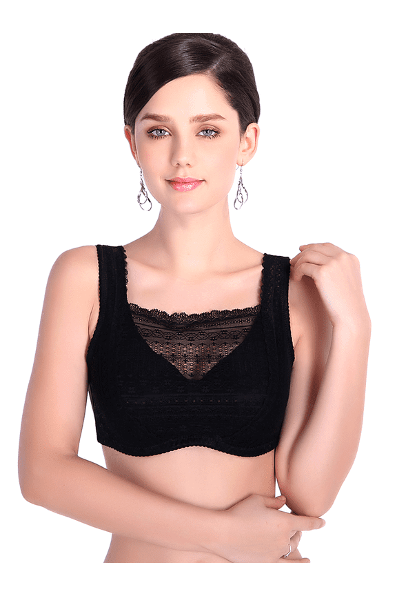 Mastectomy Bra with Pockets for Breast Prosthesis Women's Full Coverage Wirefree Everyday Bra 8418,Black, 38C