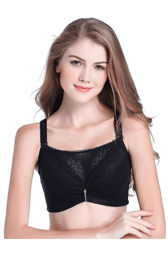 Mastectomy Bra with Pockets for Breast Prosthesis Women's Full Coverage Wirefree Everyday Bra 8619,Black,34A
