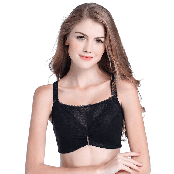 BIMEI Mastectomy Bra with Pockets for Breast Prosthesis Women's Full Coverage Wirefree Everyday Bra 8619,Black,36C