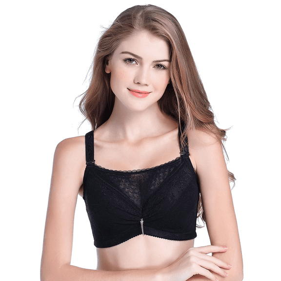 BIMEI Mastectomy Bra with Pockets for Breast Prosthesis Women's Full Coverage Wirefree Everyday Bra 8619,Black,38A
