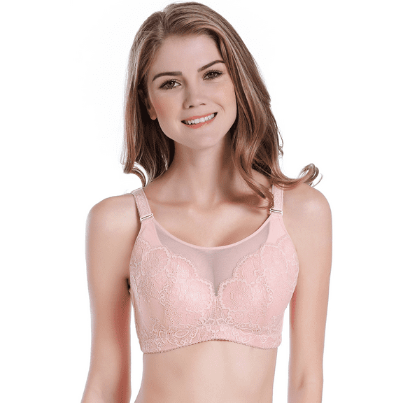 BIMEI Mastectomy Bra with Pockets for Breast Prosthesis Women's Full Coverage Wirefree Everyday Bra 8699,Pink, 38B